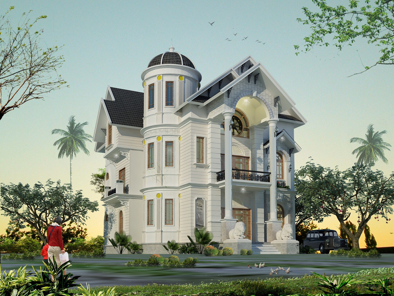 Phối cảnh 3D biệt thự tân cổ điển kiểu Pháp